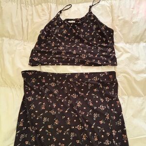 Dark Floral Crop Top and Skirt Set